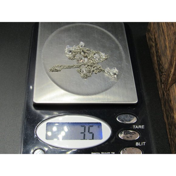 16" Sterling Silver Tarnished Figaro Chain Crystal Necklace Vintage Minimalist - Picture 6 of 6